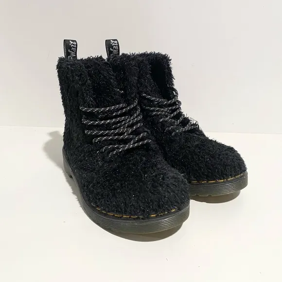 Dr. Martens JUNIOR 1460 PASCAL TINSEL FUR LACE UP BOOTS Size‎ 2