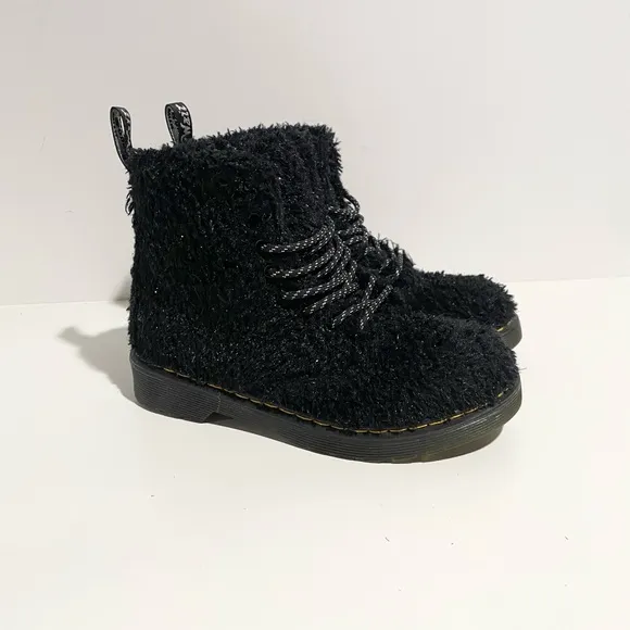 Dr. Martens JUNIOR 1460 PASCAL TINSEL FUR LACE UP BOOTS Size‎ 2