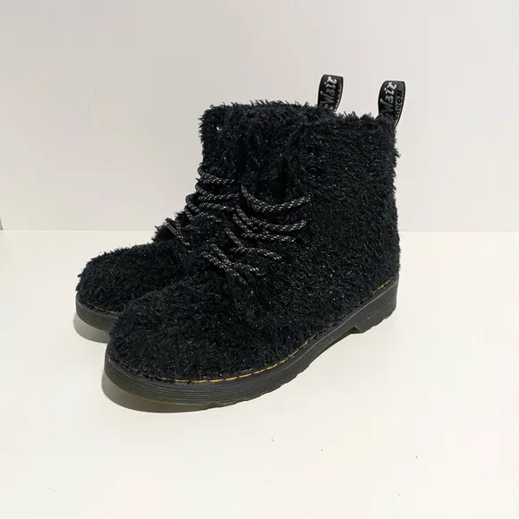 Dr. Martens JUNIOR 1460 PASCAL TINSEL FUR LACE UP BOOTS Size‎ 2