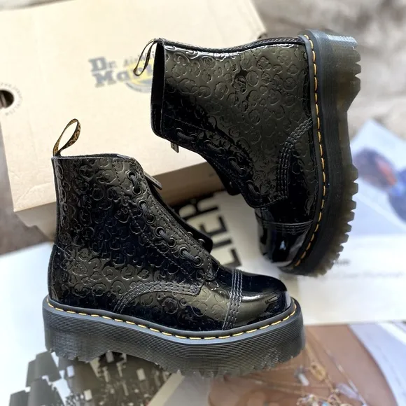 Dr. Martens Sinclair Leopard Emboss Patent Leather Platform Boots