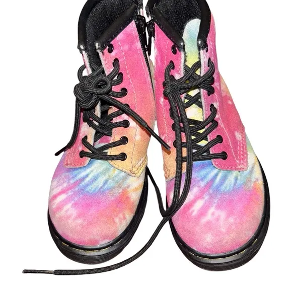 DR. MARTENS TODDLER 1460 TIE DYE RAINBOW LACE UP BOOTS kids size 9