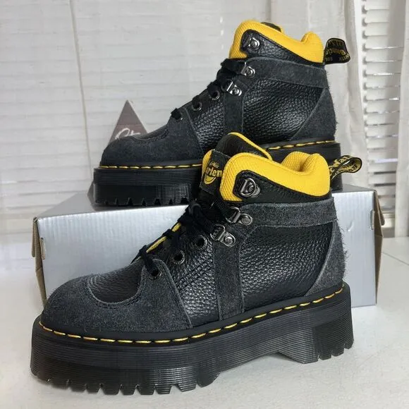 Dr Martens Zuma Hiker Boots Womens Size 6 Black  Leather / Suede New!