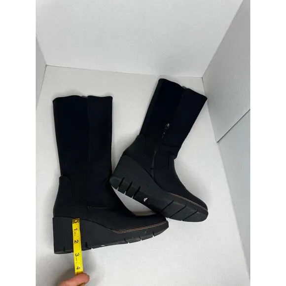 Dr. Scholl's Black Lindy Women's Wedge Tall Faux leather Boots size 10