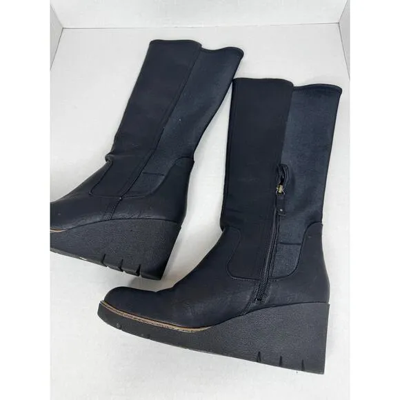 Dr. Scholl's Black Lindy Women's Wedge Tall Faux leather Boots size 10