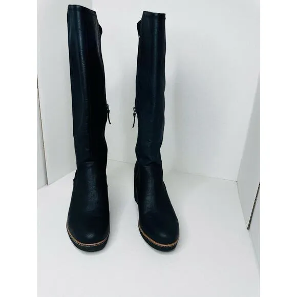 Dr. Scholl's Black Lindy Women's Wedge Tall Faux leather Boots size 10