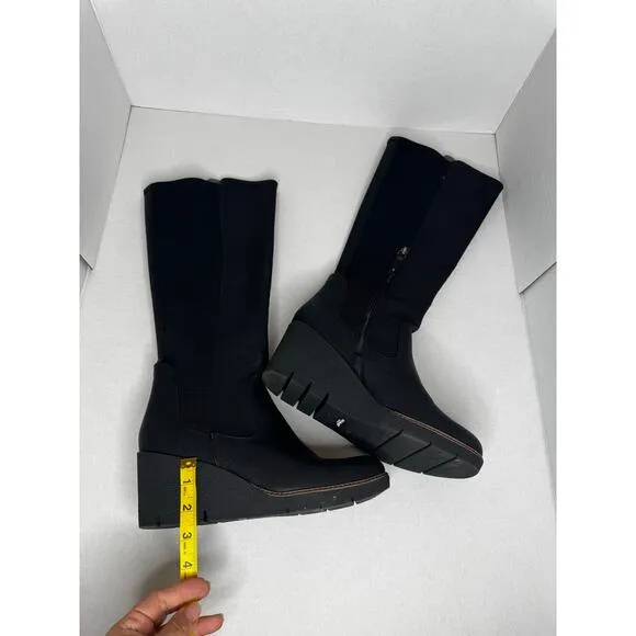 Dr. Scholl's Black Lindy Women's Wedge Tall Faux leather Boots size 10