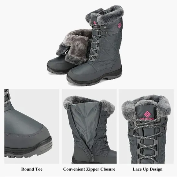 Dream Pairs Goose Womens Grey Faux Fur Winter Boots Size 10