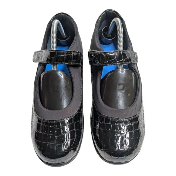 Drew Rose Black Croc Patent Leather Cushioned Diabetic Mary Jane Shoes, 10