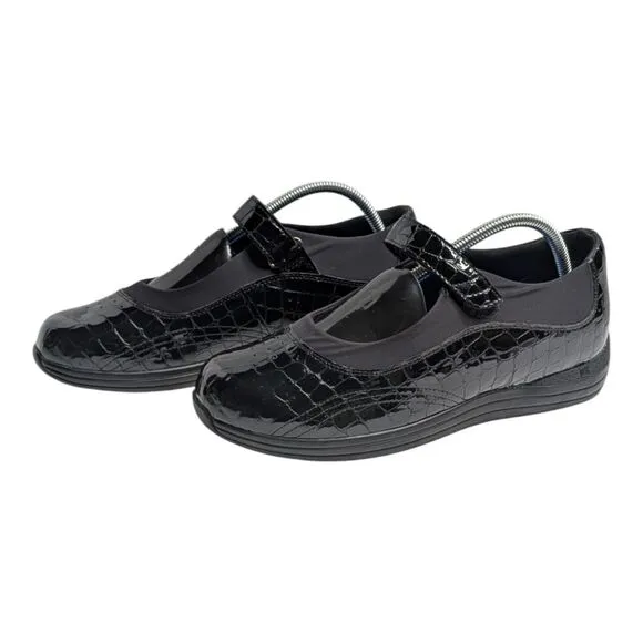 Drew Rose Black Croc Patent Leather Cushioned Diabetic Mary Jane Shoes, 10