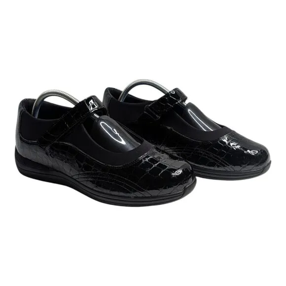 Drew Rose Black Croc Patent Leather Cushioned Diabetic Mary Jane Shoes, 10