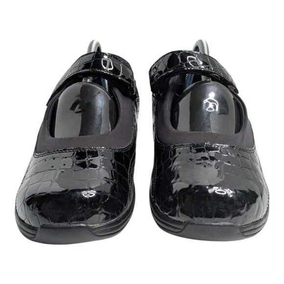 Drew Rose Black Croc Patent Leather Cushioned Diabetic Mary Jane Shoes, 10