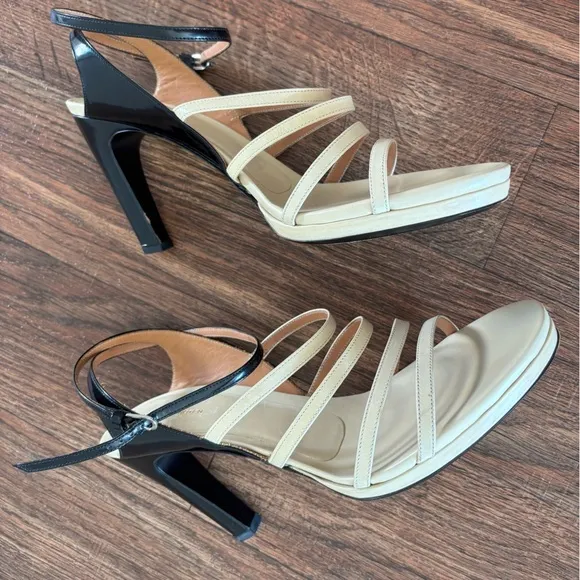 Dries Van Noten Strappy Leather Heels Sandals Made in Italy  Black/Neutral