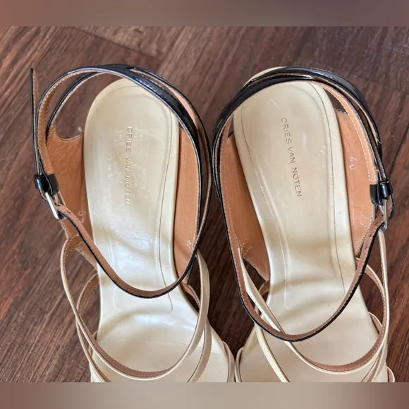 Dries Van Noten Strappy Leather Heels Sandals Made in Italy  Black/Neutral