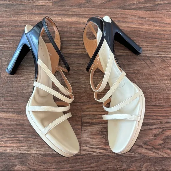 Dries Van Noten Strappy Leather Heels Sandals Made in Italy  Black/Neutral