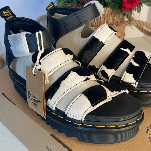 Dr.Martens BLAIRE HAIR ON COW PRINT SANDAL. Sz US 7