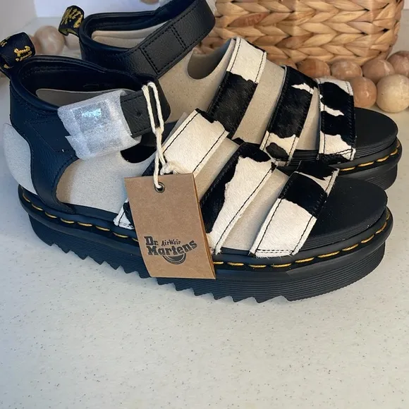Dr.Martens BLAIRE HAIR ON COW PRINT SANDAL. Sz US 7