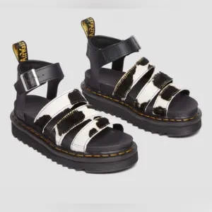 Dr.Martens BLAIRE HAIR ON COW PRINT SANDAL. Sz US 7