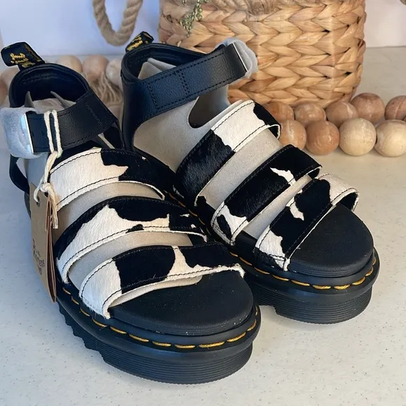 Dr.Martens BLAIRE HAIR ON COW PRINT SANDAL. Sz US 7