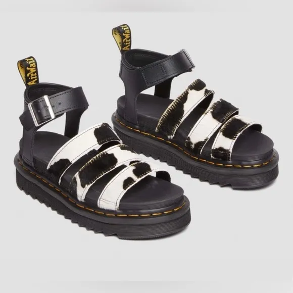 Dr.Martens BLAIRE HAIR ON COW PRINT SANDAL. Sz US 7