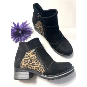 Dromedaris Black &amp; Leopard Ankle Boots Size 39