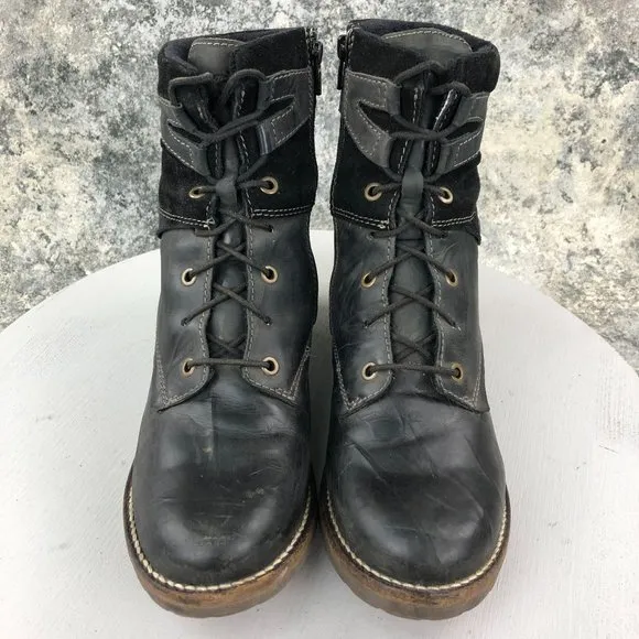 Dromedaris Women's Size 41 (11) Kara Black Leather Faux Fur Lace-Up Combat Boots