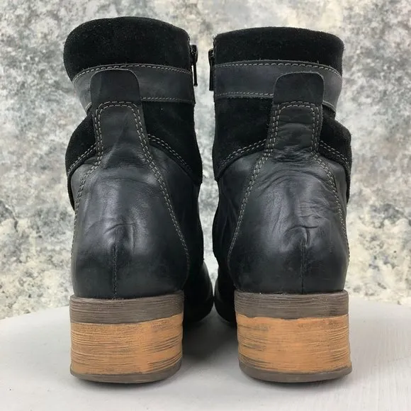 Dromedaris Women's Size 41 (11) Kara Black Leather Faux Fur Lace-Up Combat Boots