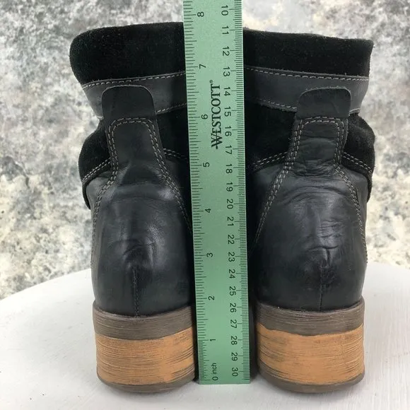 Dromedaris Women's Size 41 (11) Kara Black Leather Faux Fur Lace-Up Combat Boots