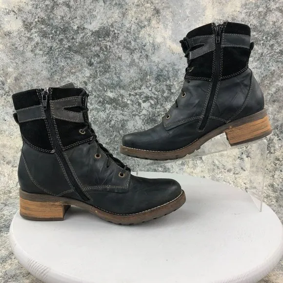 Dromedaris Women's Size 41 (11) Kara Black Leather Faux Fur Lace-Up Combat Boots
