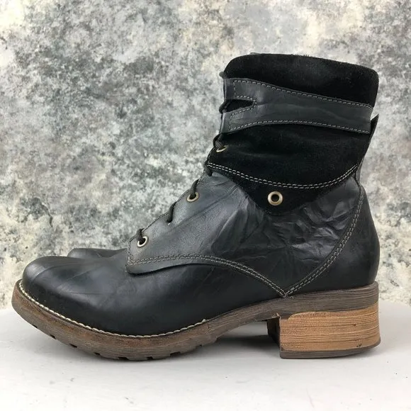 Dromedaris Women's Size 41 (11) Kara Black Leather Faux Fur Lace-Up Combat Boots