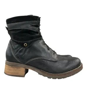 Dromedaris Women's Size 41 (11) Kara Black Leather Faux Fur Lace-Up Combat Boots