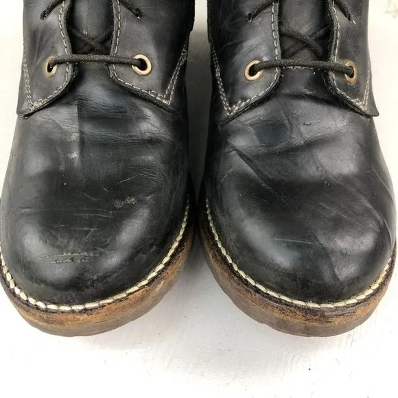 Dromedaris Women's Size 41 (11) Kara Black Leather Faux Fur Lace-Up Combat Boots