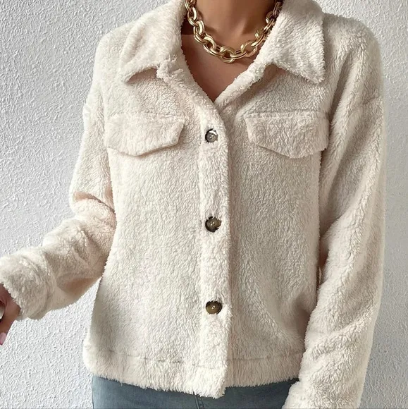 Drop Shoulder Flap Detail Teddy Jacket