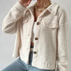 Drop Shoulder Flap Detail Teddy Jacket