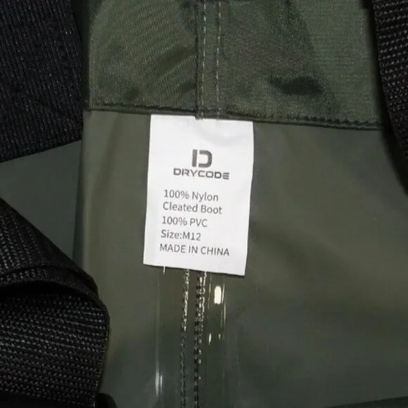 DRYCODE 2 ply nylon green waterproof waders with cleated boots men's size 12 NEW