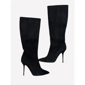 Dune London Black Suede Stiletto Knee High Boots Side Zipper Womens Type Size 40