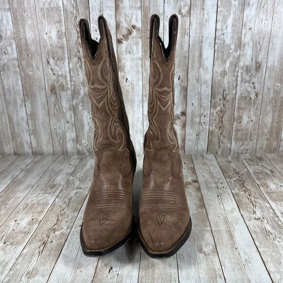Durango Western Cowgirl‎ Boots Brown Suede Embroidered Pointed Toe Size 6