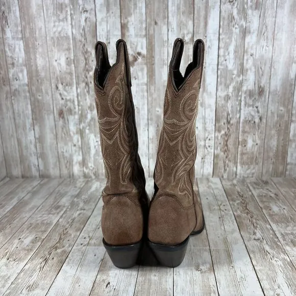Durango Western Cowgirl‎ Boots Brown Suede Embroidered Pointed Toe Size 6