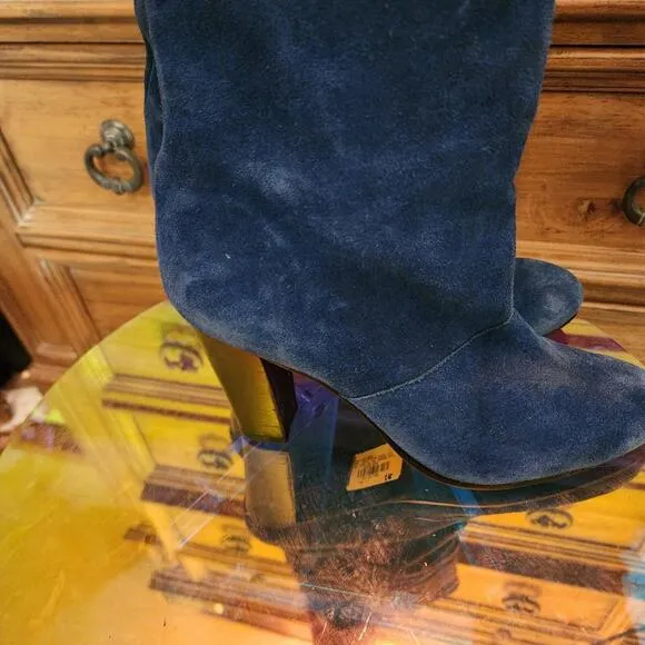 DVF DonRoyal Blue parker boot tall boots Diane Von Furstenberg 10 M suede