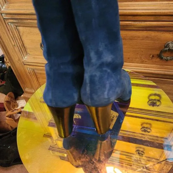 DVF DonRoyal Blue parker boot tall boots Diane Von Furstenberg 10 M suede