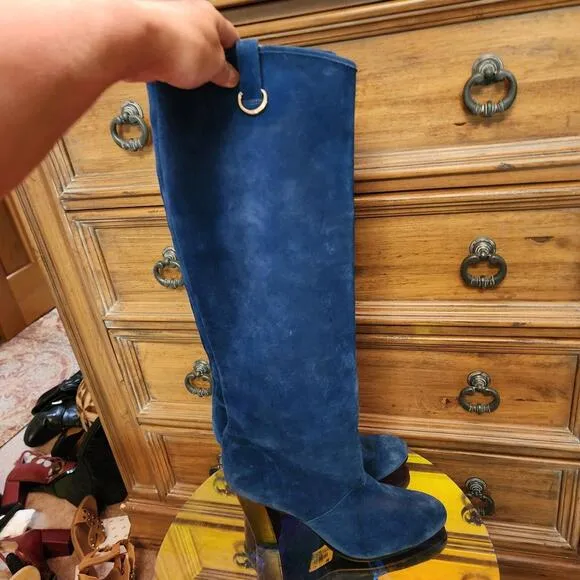 DVF DonRoyal Blue parker boot tall boots Diane Von Furstenberg 10 M suede