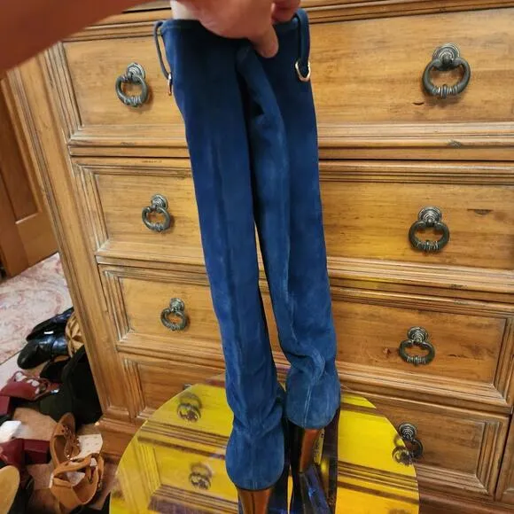 DVF DonRoyal Blue parker boot tall boots Diane Von Furstenberg 10 M suede