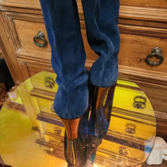 DVF DonRoyal Blue parker boot tall boots Diane Von Furstenberg 10 M suede