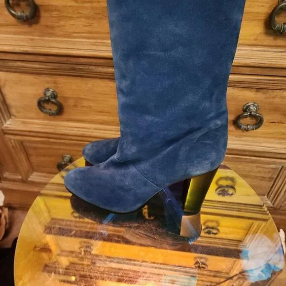 DVF DonRoyal Blue parker boot tall boots Diane Von Furstenberg 10 M suede