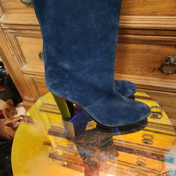 DVF DonRoyal Blue parker boot tall boots Diane Von Furstenberg 10 M suede