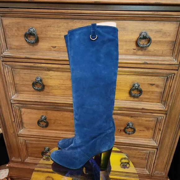 DVF DonRoyal Blue parker boot tall boots Diane Von Furstenberg 10 M suede