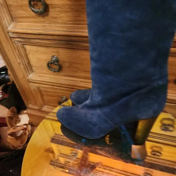 DVF DonRoyal Blue parker boot tall boots Diane Von Furstenberg 10 M suede