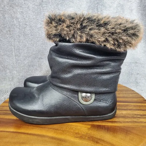 Earth Kalso Boots Women's 6.5 B Black Leather Pull On Faux Fur Comfort Booties