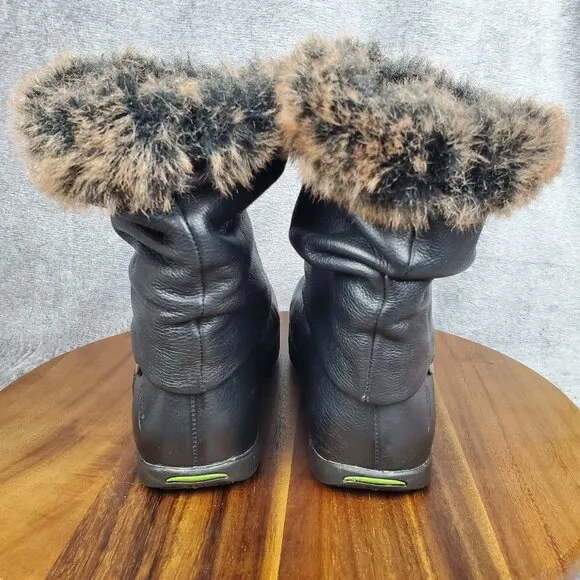 Earth Kalso Boots Women's 6.5 B Black Leather Pull On Faux Fur Comfort Booties