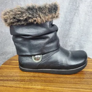 Earth Kalso Boots Women's 6.5 B Black Leather Pull On Faux Fur Comfort Booties