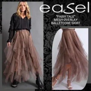 EASEL Size S - L Tiered Mesh Overlay Waterfall Lined Midi Maxi Ballerina Skirt